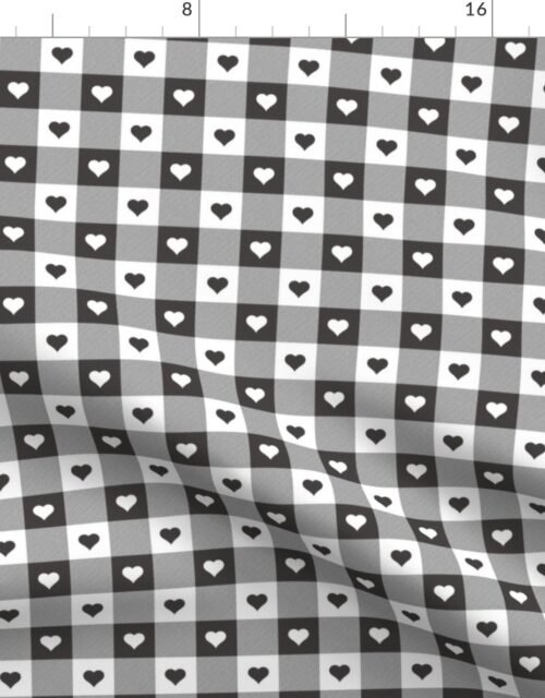 Graphite and White Gingham Check with Center Heart Medallions in Graphite and White Fabric