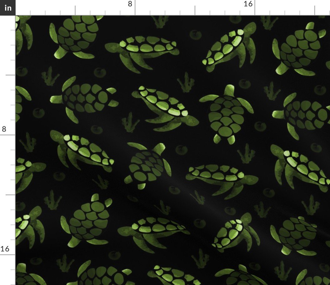 Green Ombre Watercolor Sea Turtle Print Fabric