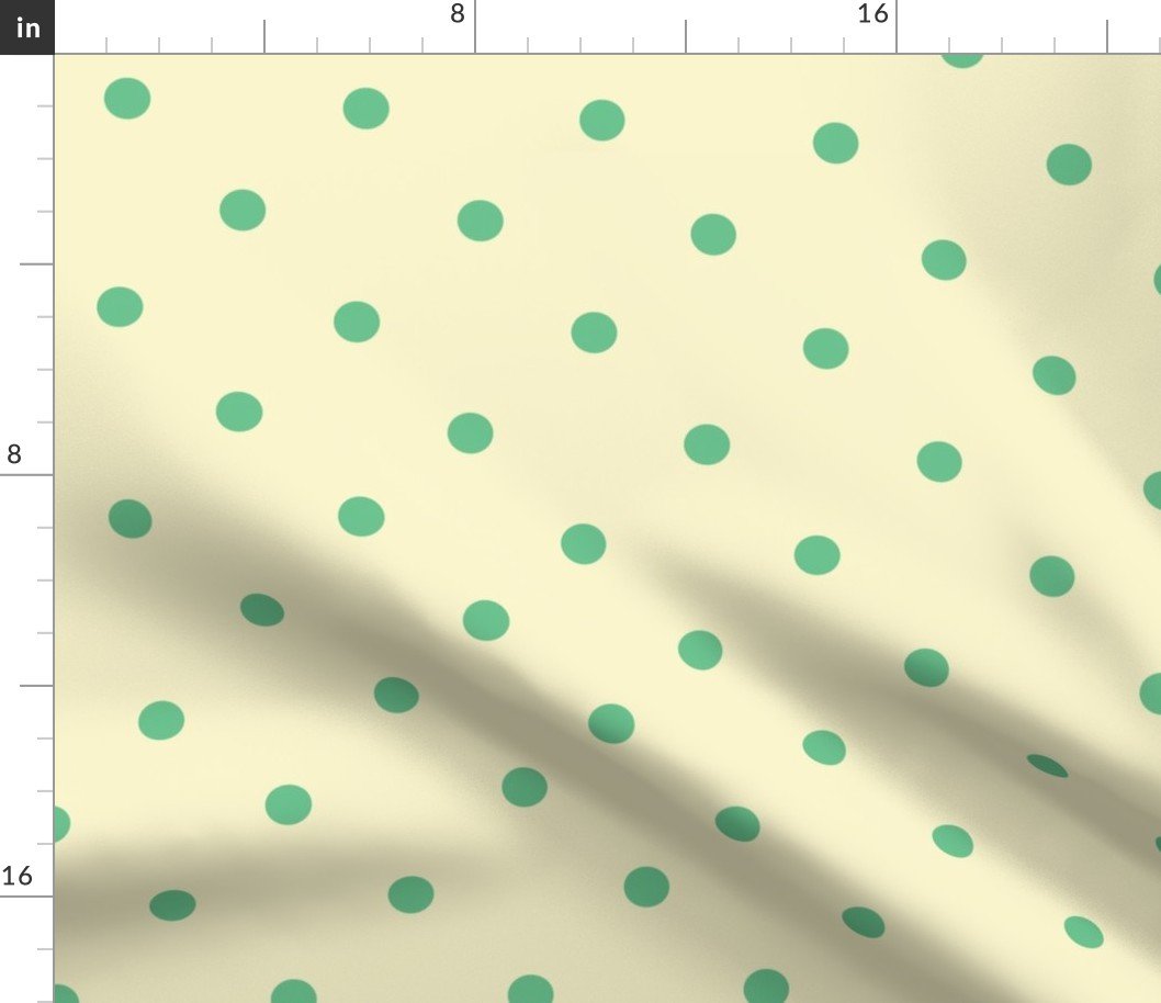 Green Polka Dots on Vintage Christmas Yellow Gold Fabric