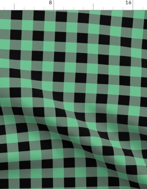 Green and Buff  Vintage Christmas Gingham Check Fabric