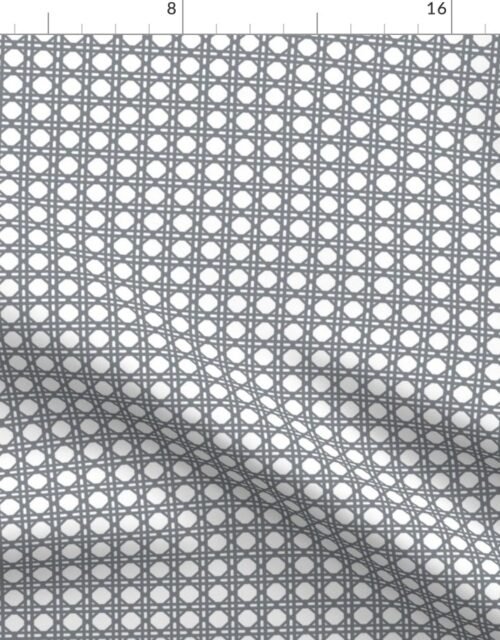 Grey Blue on White Rattan Caning Pattern Fabric