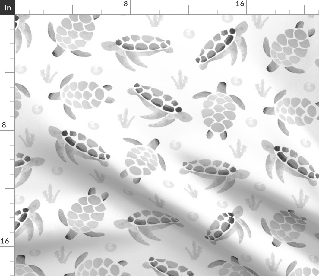 Grey Ombre Watercolor Sea Turtle Print Fabric