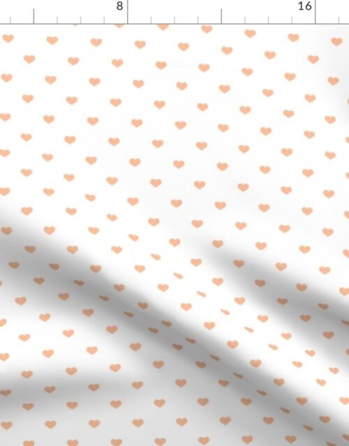 Half Inch Love Hearts in Peach Fuzz Color of the Year 2024 on White Fabric