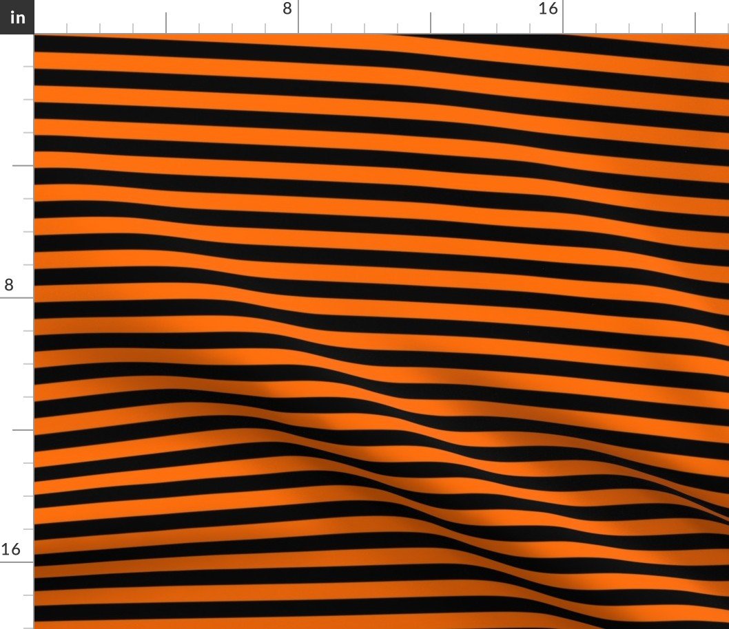 Halloween Holiday 1/2 inch Black and Dark Pumpkin Orange Witch Stripes Fabric