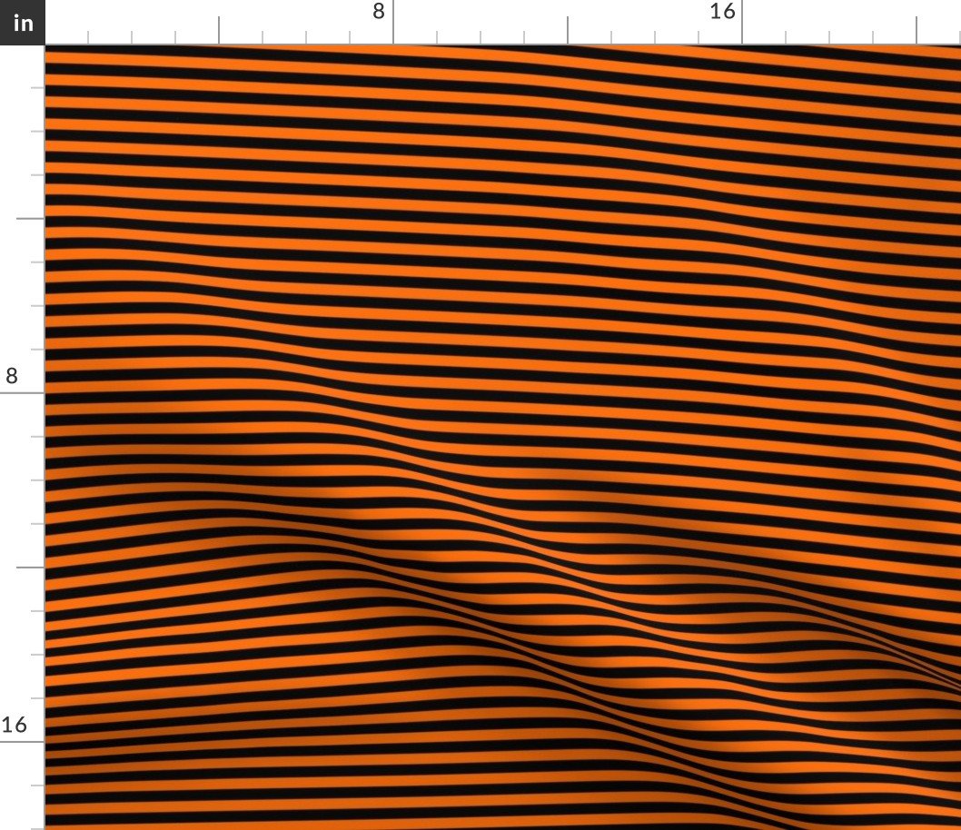Halloween Holiday 1/4 inch Black and Dark Pumpkin Orange Witch Stripes Fabric