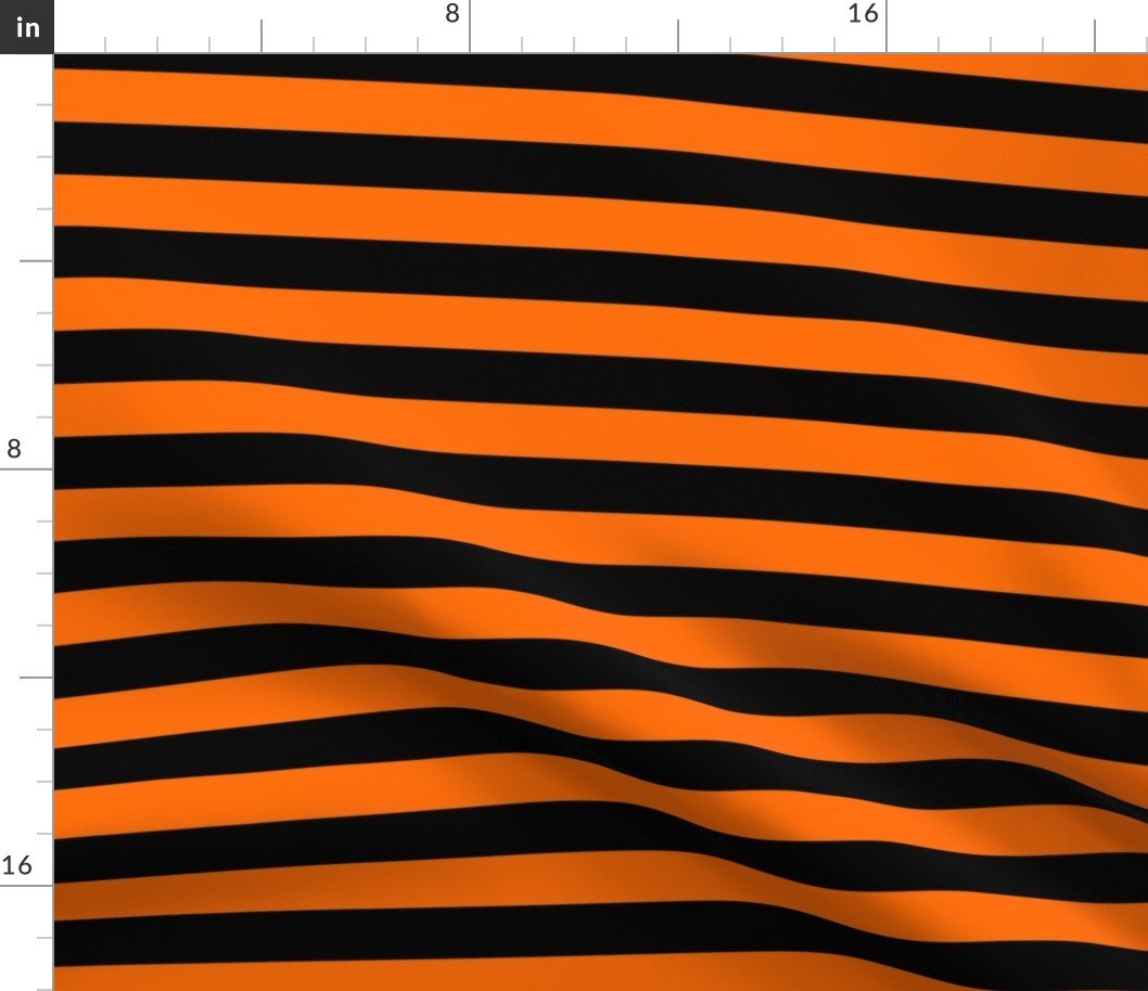 Halloween Holiday 1 inch Black and Dark Pumpkin Orange Witch Stripes Fabric