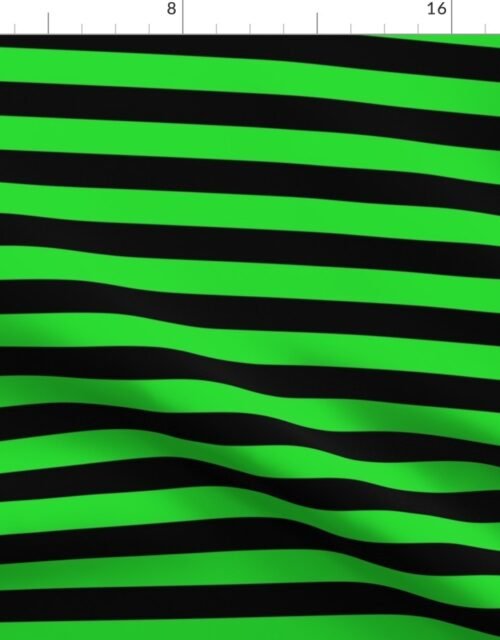 Halloween Holiday 1 inch Black and Monster Green Witch Stripes Fabric