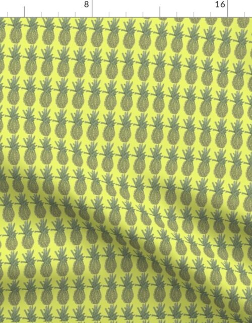 Hand-Painted Watercolor Pineapples on Fresh Yellow Fabric