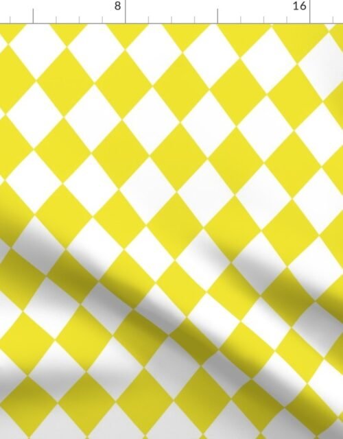 Highlighter Yellow Small Modern Diamond Pattern on White Fabric