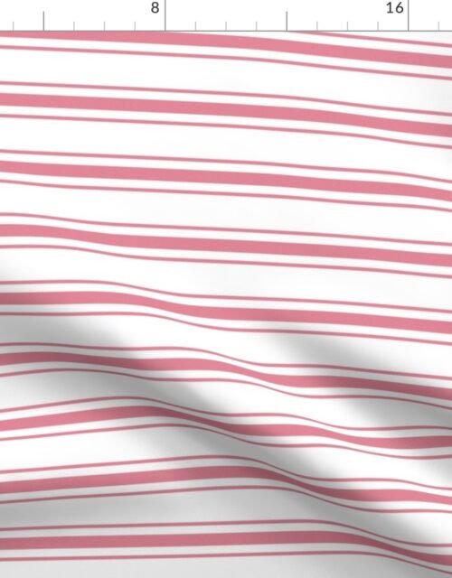 Horizontal Nantucket Red Mattress Ticking Stripes on White Fabric