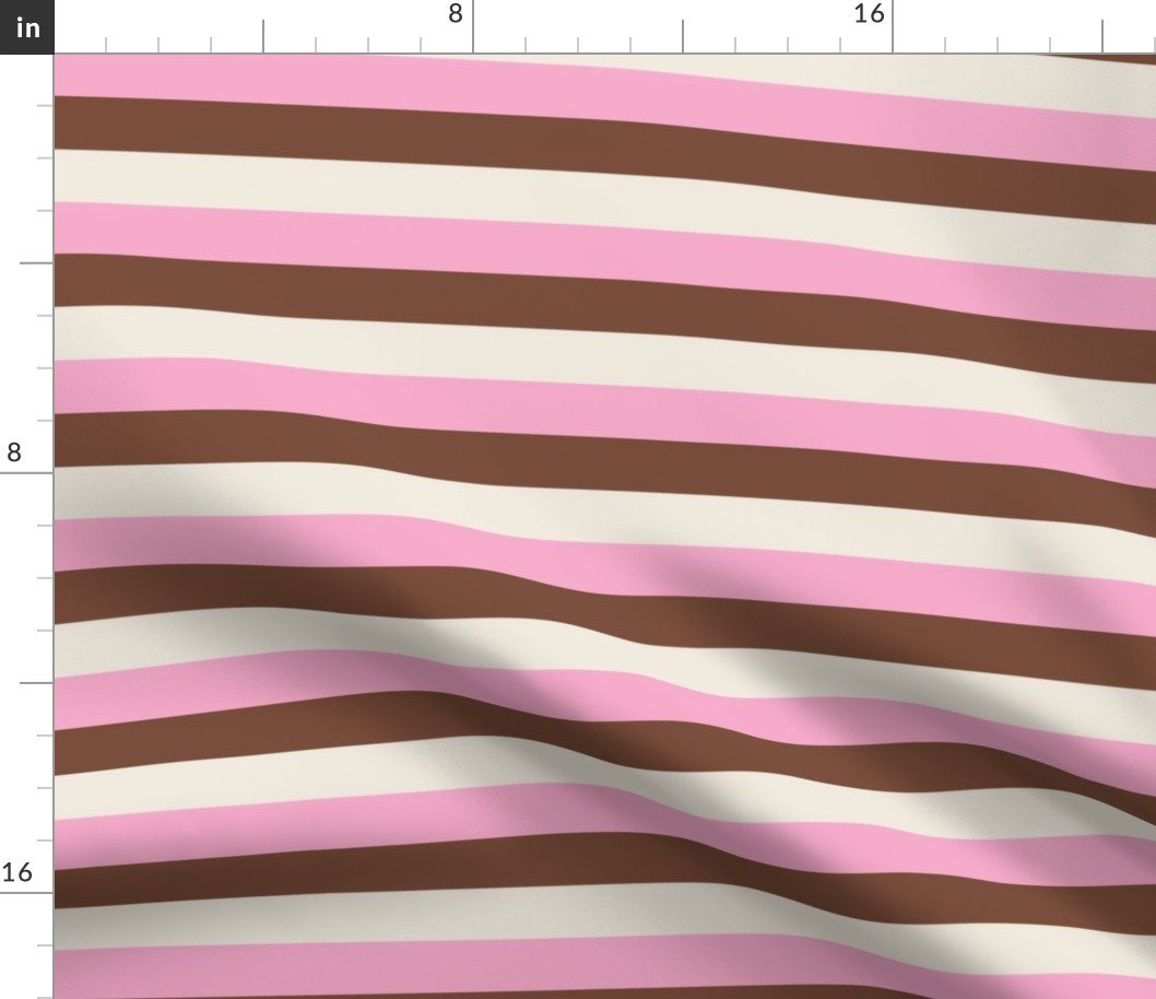 Horizontal Vanilla Chocolate Strawberry Ice Cream Stripes 1 inch Fabric