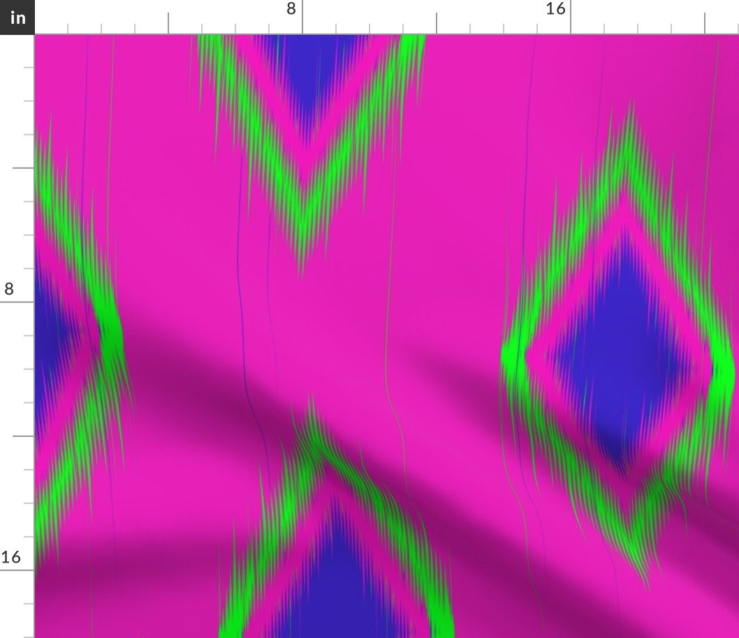Ikat in Hot Pink, Lime Green and Bright Purple Geometric Shapes Fabric