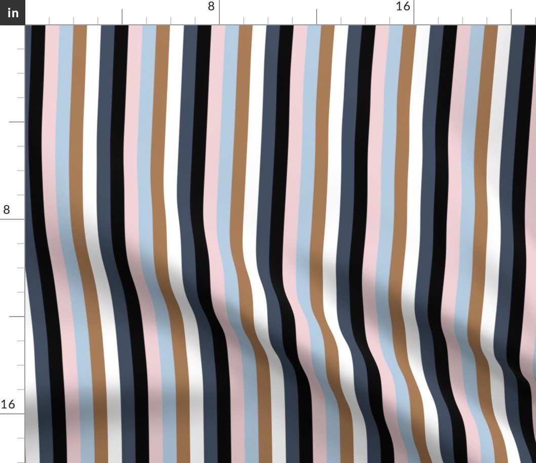 Jacobean Half Inch Cabana Stripes in Alternating Earth and Sky Colors Fabric