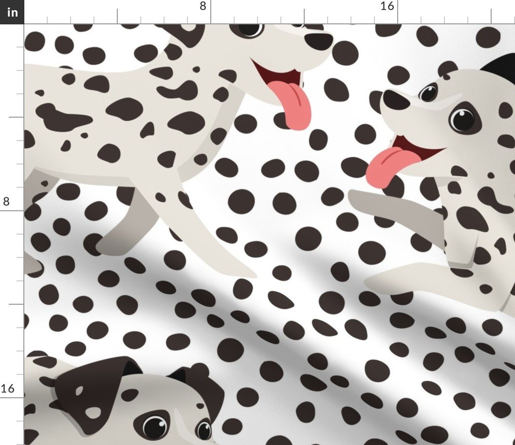 Jumbo Dalmation Pups with Black and White Spotted Fur Playing on Black Spotted Background Fabric