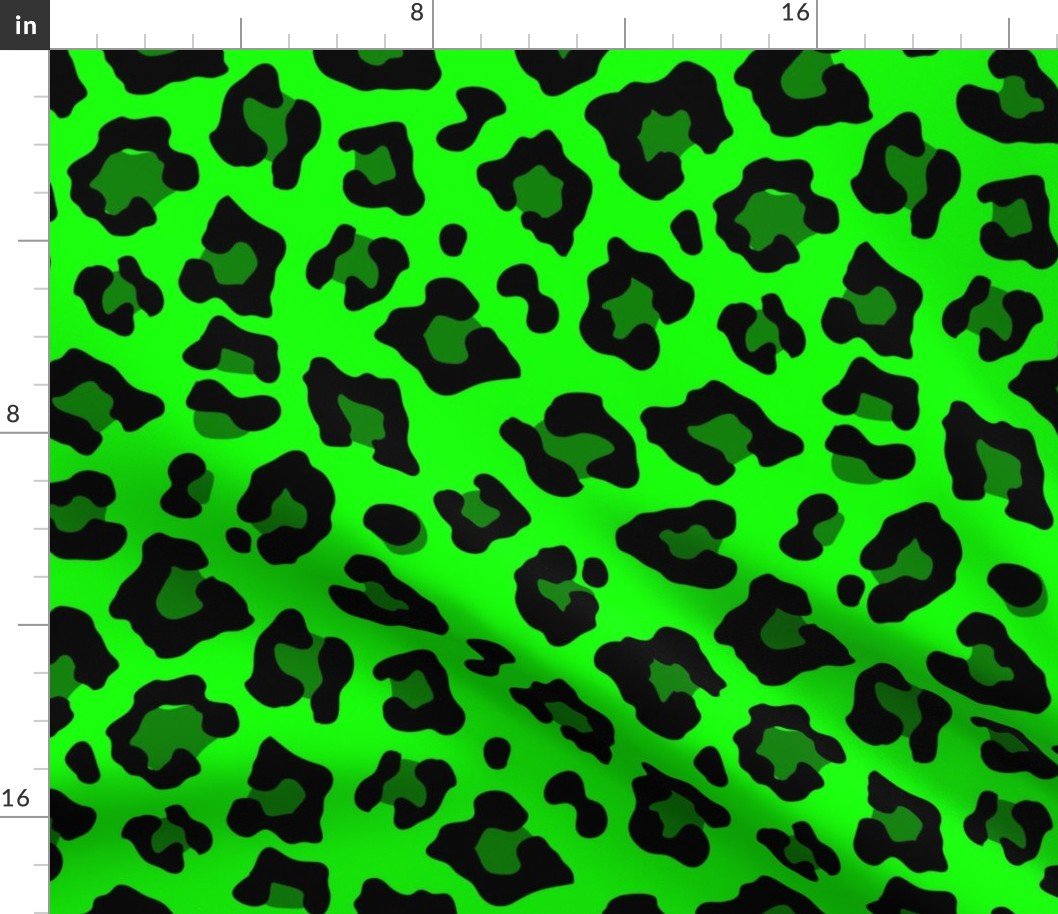 Jumbo Leopard Spots Animal Repeat Pattern Print in Green and Black Fabric