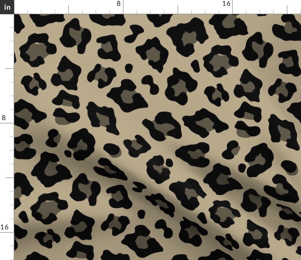 Jumbo Leopard Spots Animal Repeat Pattern Print in Tan and Black Fabric