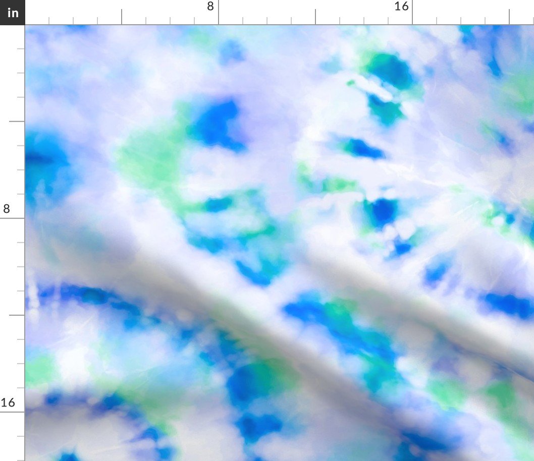 Jumbo Tie Dye Kelly Green  and Royal Blue Circling Swirls on White Fabric