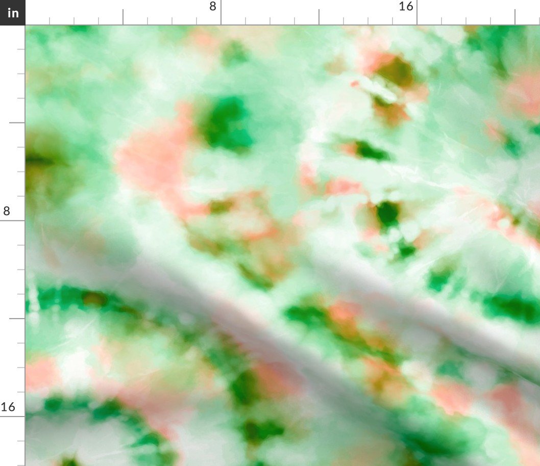 Jumbo Tie Dye Peach and Bright Green Circling Swirls on White Fabric