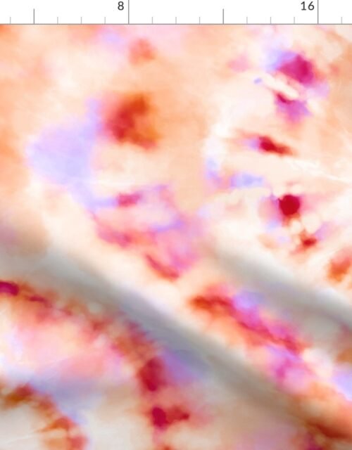 Jumbo Tie Dye Reddish Orange and Lilac Circling Swirls on White Fabric