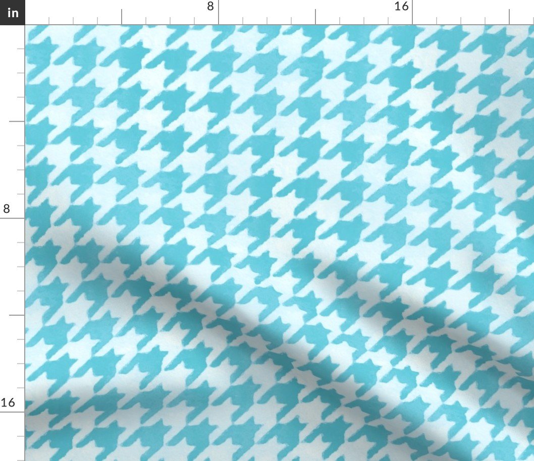 Large Aqua Blue and White Handpainted Houndstooth Check Watercolor Pattern Fabric