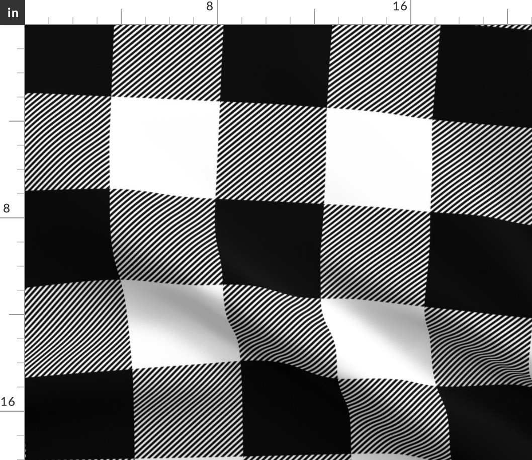 Large Black and White Rustic Cowboy Cabin Buffalo Check Plaid 4 inch Fabric