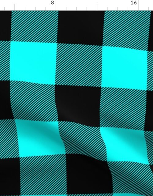 Large Bright Aqua Rustic Cowboy Cabin Buffalo Check Plaid 4 inch Fabric