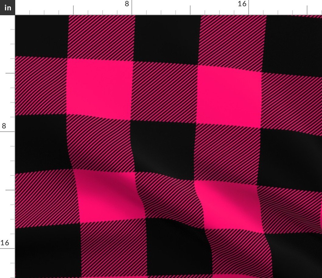 Large Bright Pink Rustic Cowboy Cabin Buffalo Check Plaid 4 inch Fabric