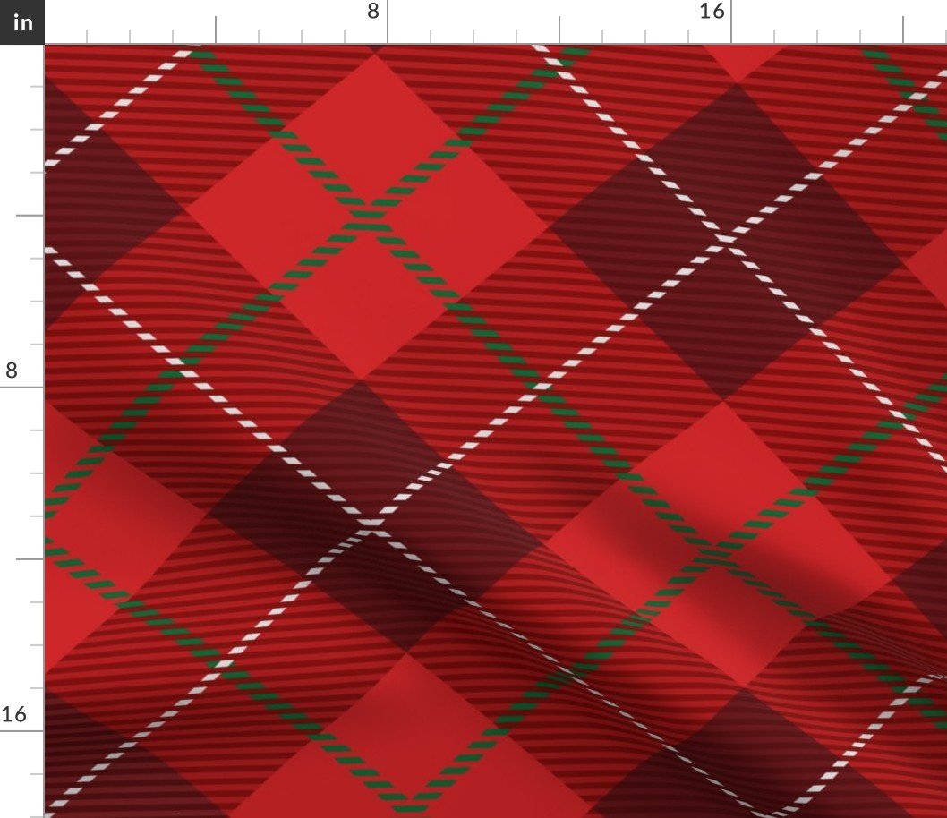 Large Bright Red Green and White Seasonal Christmas  Tartan Check Plaid Fabric
