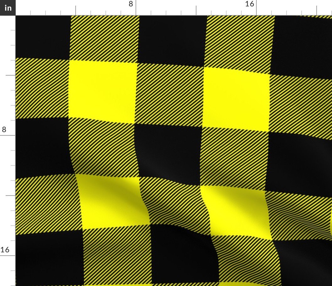 Large Bright Yellow Rustic Cowboy Cabin Buffalo Check Plaid 4 inch Fabric