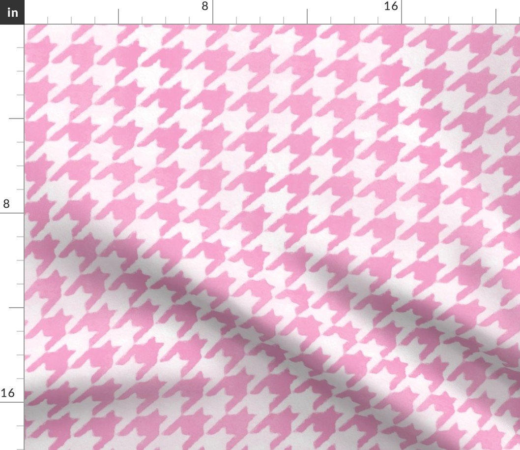 Large Candy Pink and White Handpainted Houndstooth Check Watercolor Pattern Fabric