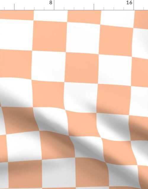 Large Checkerboard Checks in Peach Fuzz Color of the Year 2024 and White Fabric