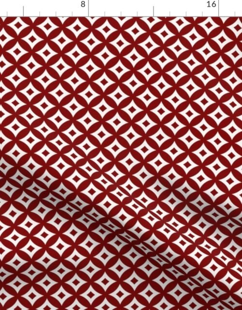 Large Dark Christmas Candy Apple Red and White Cross-Hatch Astroid Grid Pattern Fabric