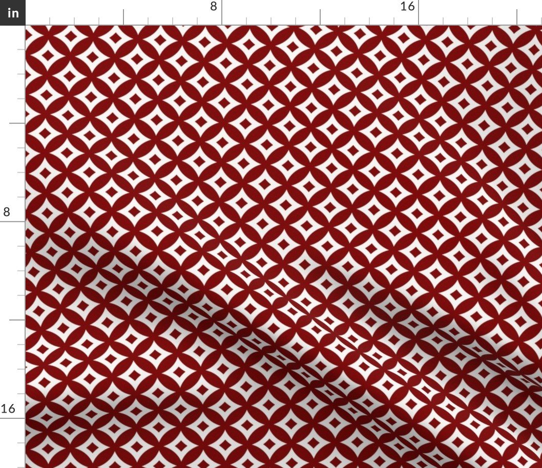 Large Dark Christmas Candy Apple Red and White Cross-Hatch Astroid Grid Pattern Fabric