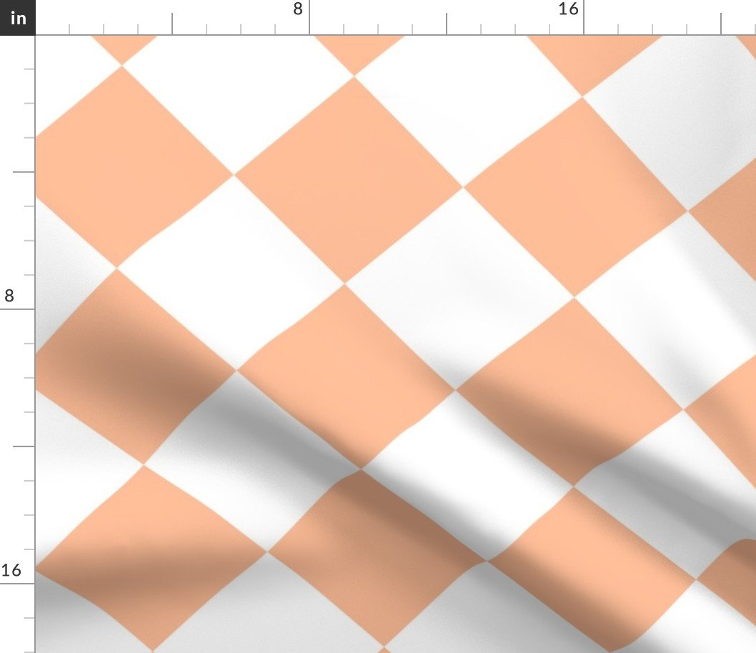 Large Diagonal Diamond Checks in Peach Fuzz Color of the Year 2024 and White Fabric