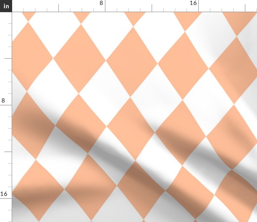 Large Diamond Checks in Peach Fuzz Color of the Year 2024 and White Fabric
