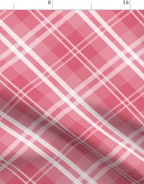 Large Nantucket Red and White Diagonal Tartan Plaid Check Fabric