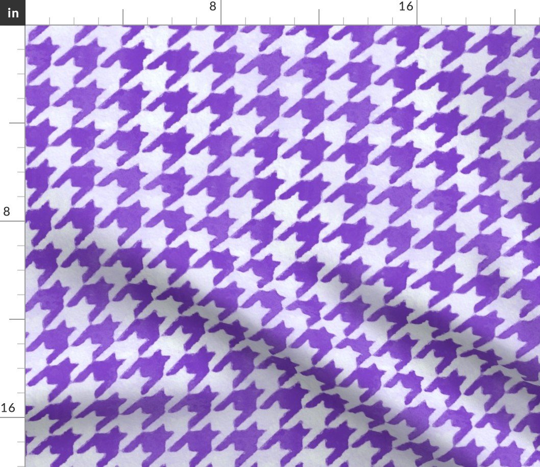 Large Royal Purple and White Handpainted Houndstooth Check Watercolor Pattern Fabric