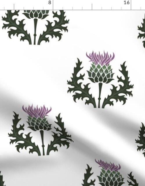 Large Scottish Thistle Flower of Scotland on White Fabric