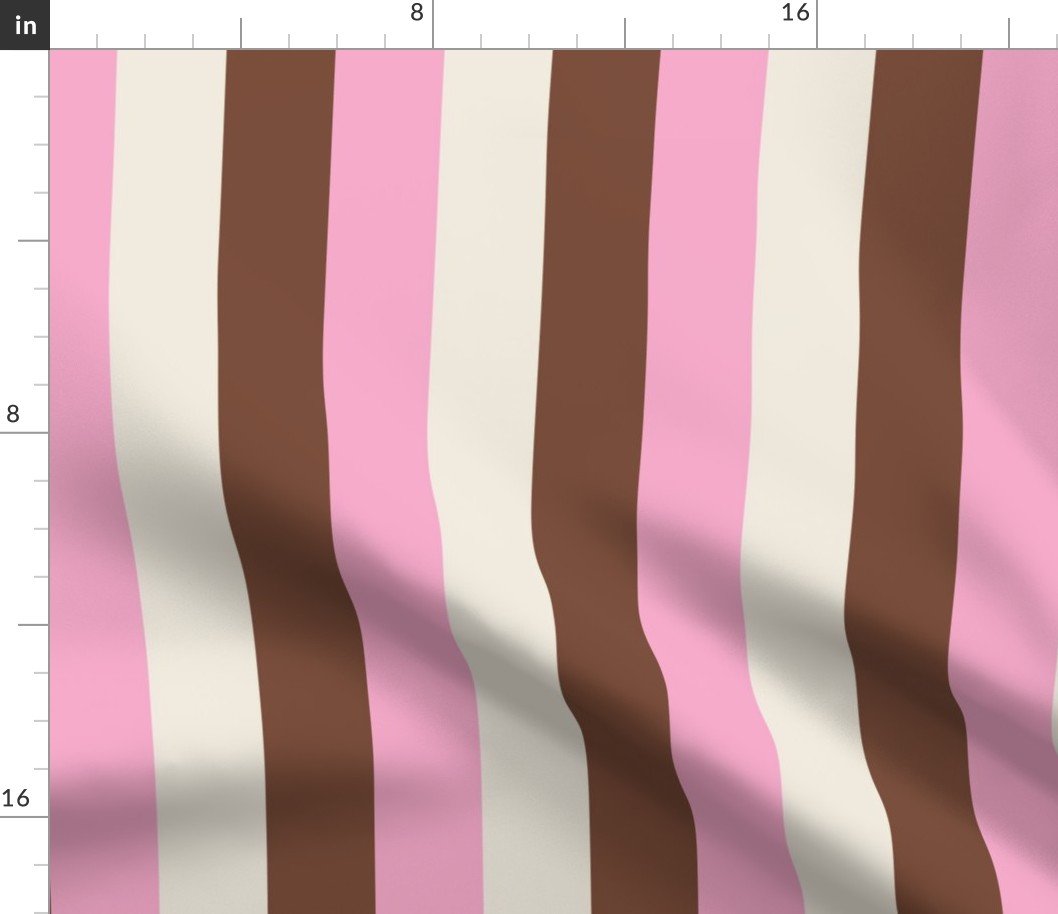 Large Vertical Vanilla Chocolate Strawberry Ice Cream Stripes 2 inch Fabric
