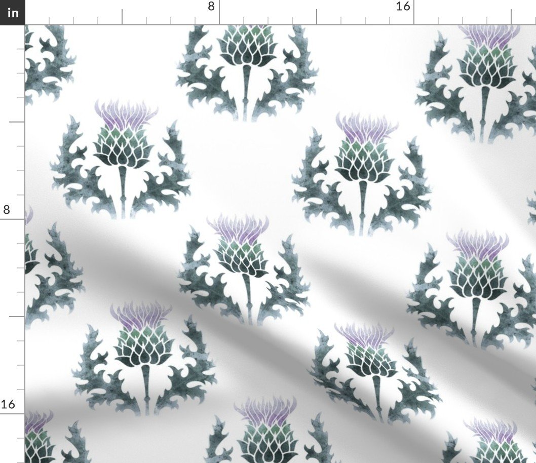 Large Watercolor Scottish Thistle Flower of Scotland Fabric