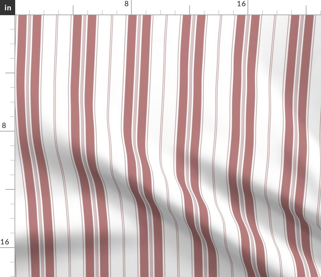 Lava Falls Red and White Narrow Vintage Provincial French Chateau Ticking Stripe Fabric