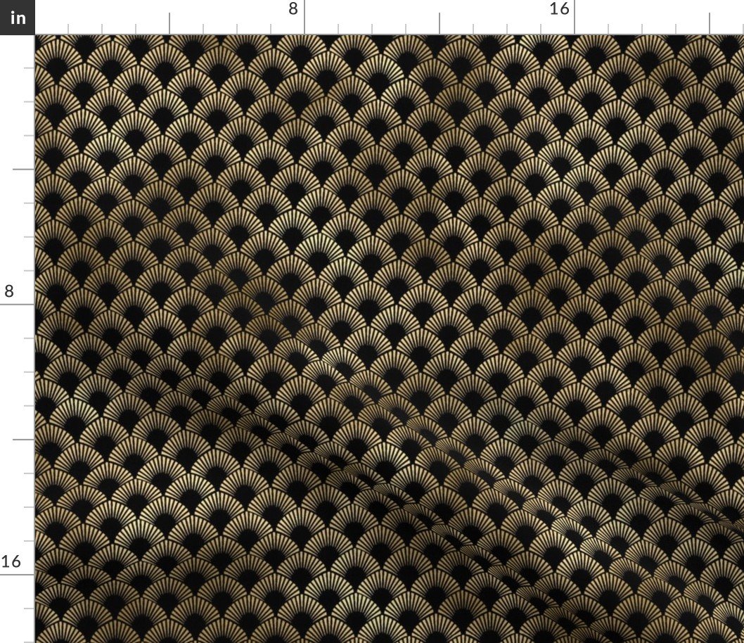 Leafed Palms in Black and Gold Vintage Faux Foil Art Deco Vintage Foil Pattern Fabric