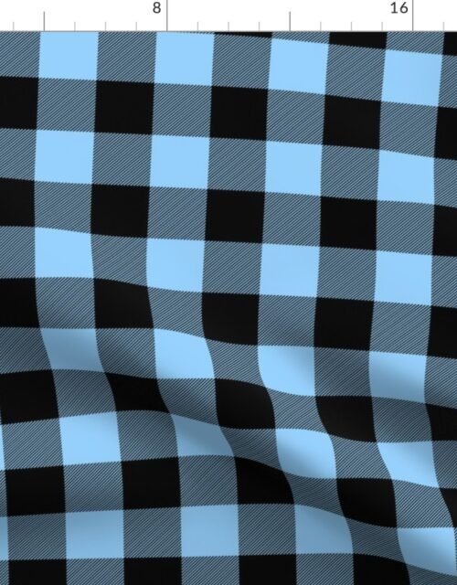 Light Blue and Black Buffalo Check Gingham Plaid Fabric