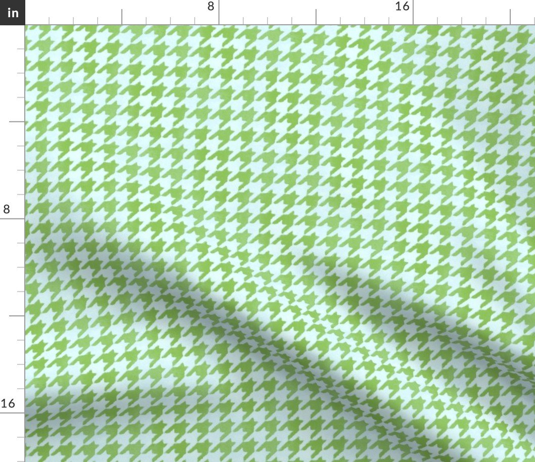 Lime Green and White Handpainted Houndstooth Check Watercolor Pattern Fabric