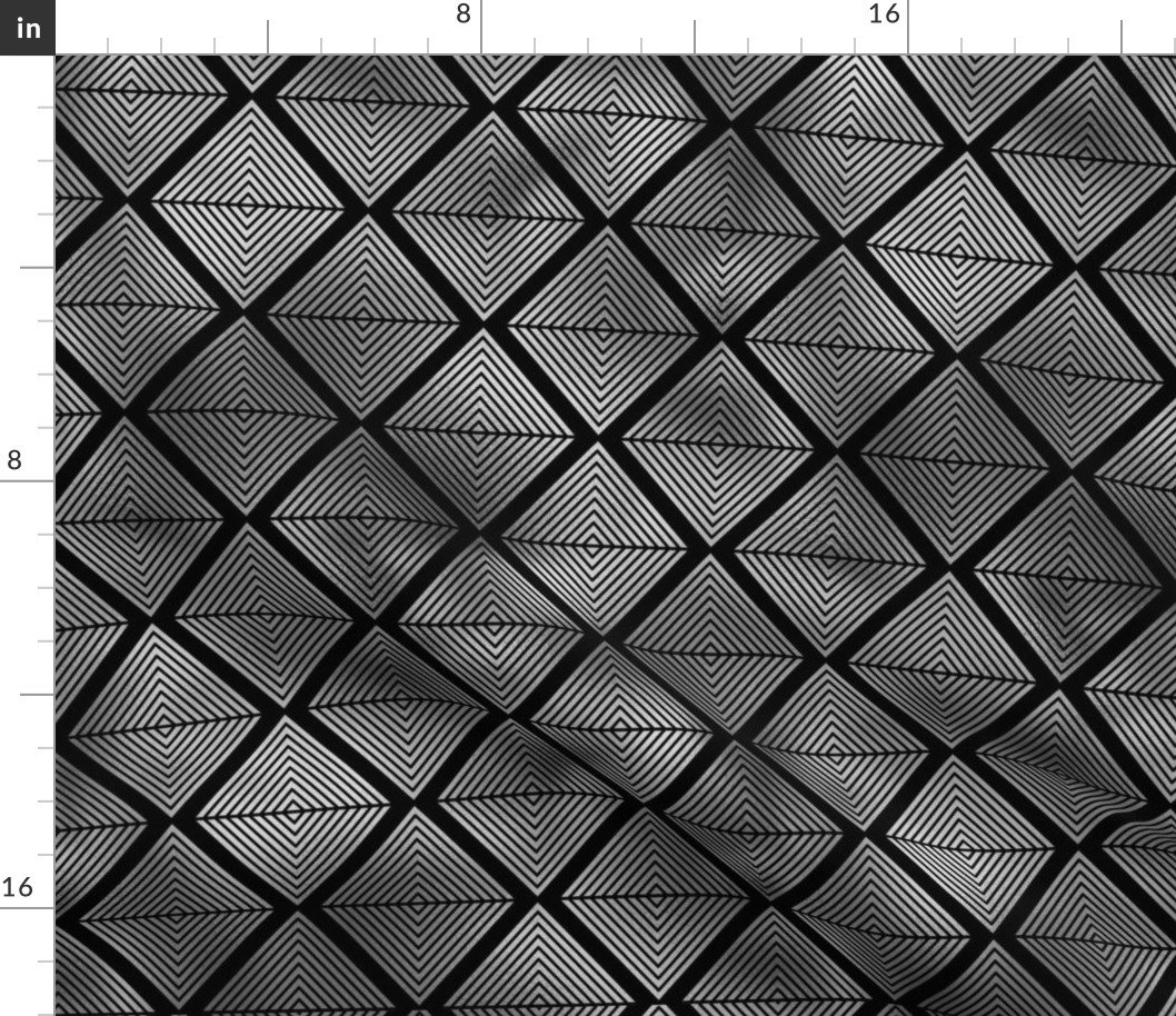 Lined Diamonds in Black and Silver Vintage Faux Foil Art Deco Vintage Foil Pattern Fabric