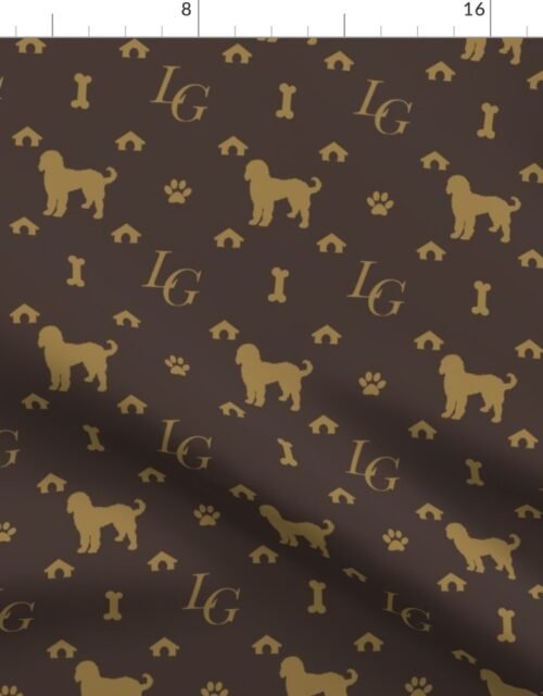 Louis Luxury Goldendoodle Dog Pattern on Brown Fabric