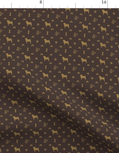 Louis Pug Face Luxury Dog Smaller Pattern in Tan on Brown Fabric