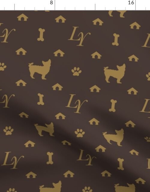 Louis Yorkshire Terrier Luxury Dog Pattern in Tan on Brown Fabric