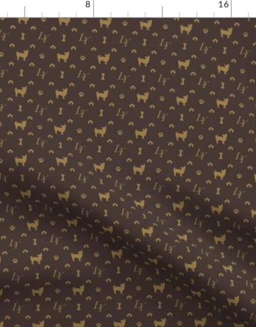 Louis Yorkshire Terrier Luxury Dog Smaller Pattern in Tan on Brown Fabric