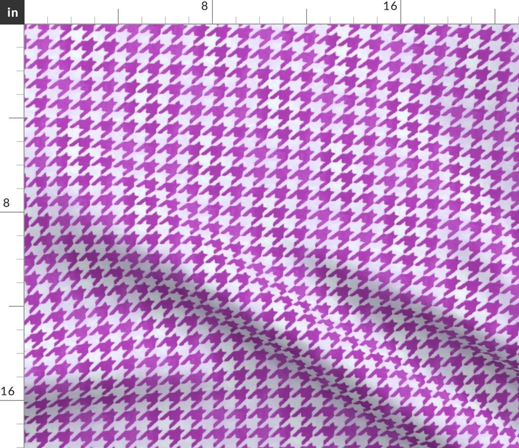 Magenta Purple and White Handpainted Houndstooth Check Watercolor Pattern Fabric